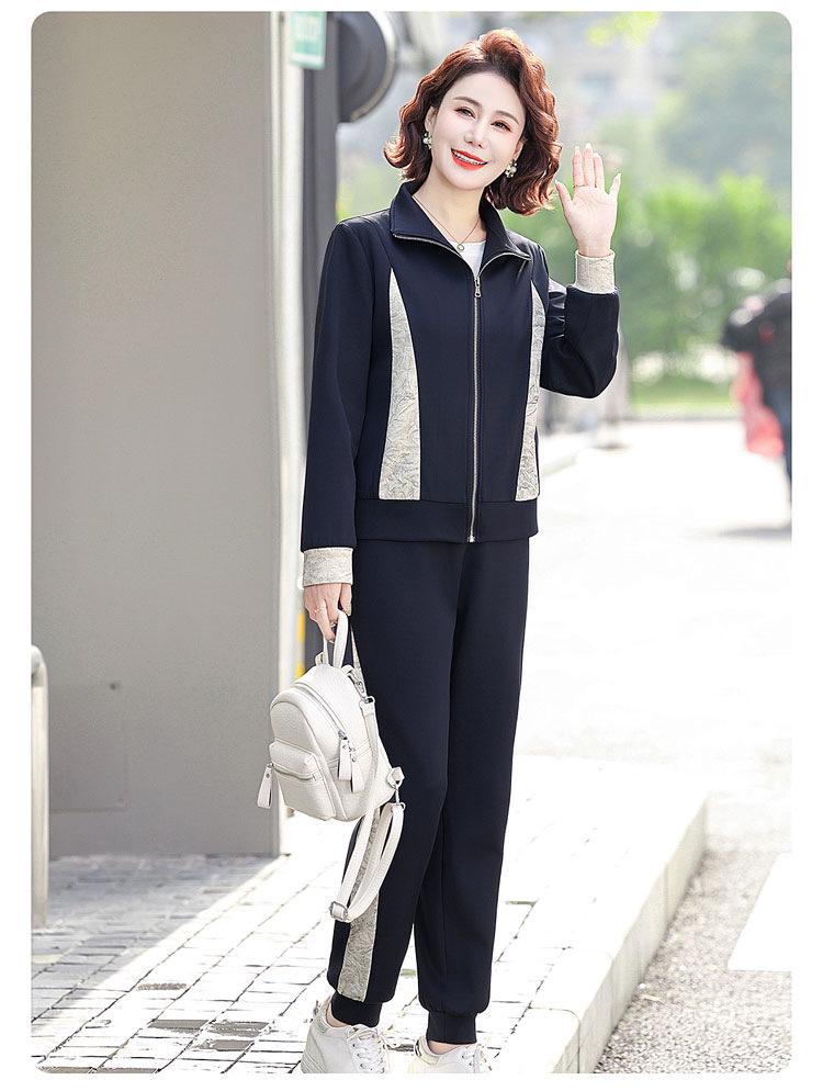 Модный спортивный костюм Весна-Осень 2024: Стильный повседневный костюм-двойка для мам среднего возраста