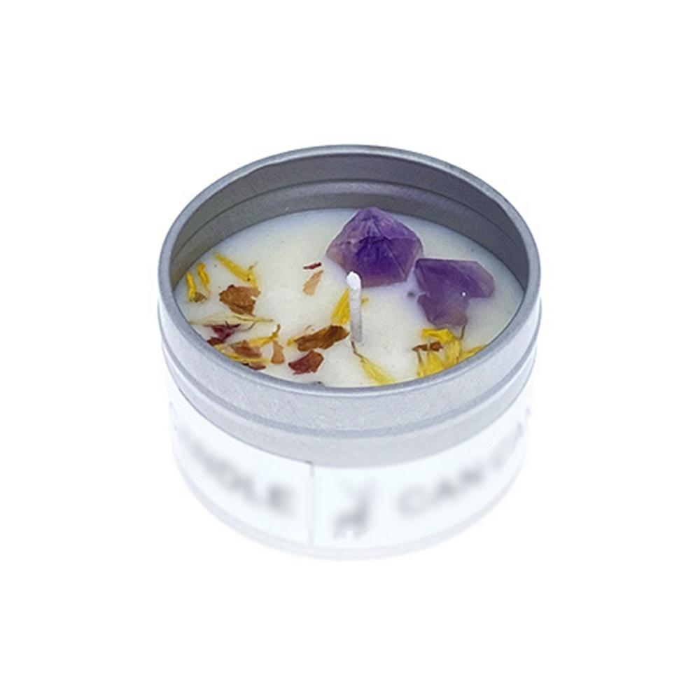 Soy Wax Candle In Metal Tin Dry Flower Crystal Stone Aromatherapy Candles for Bath Healing Spa