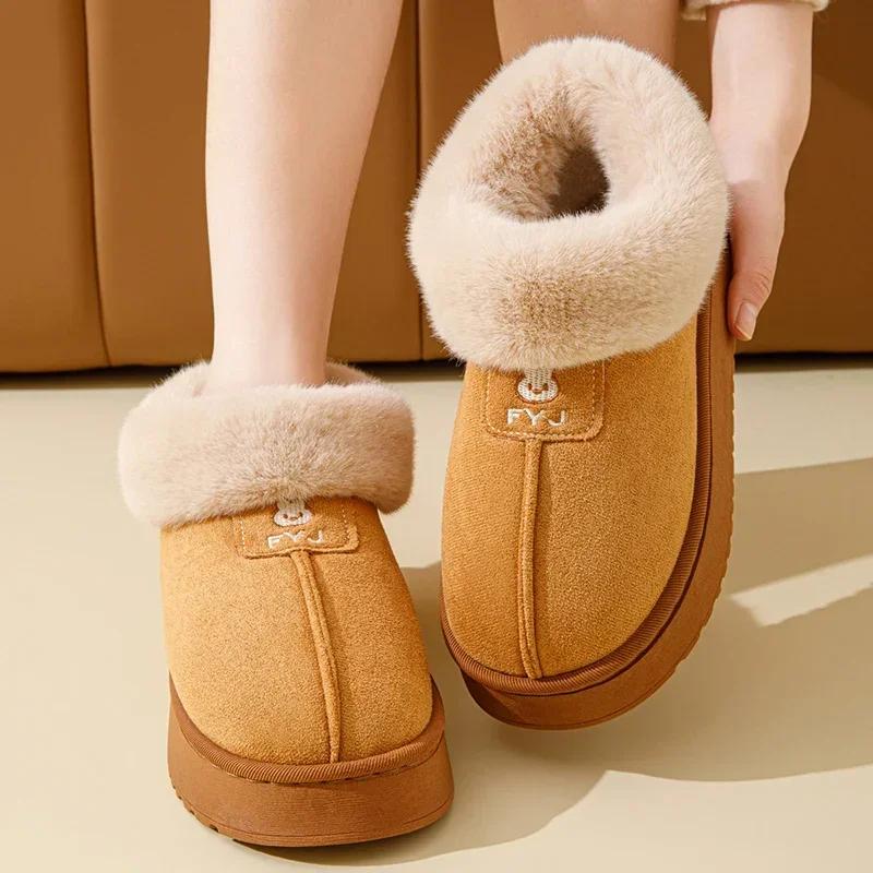 Thicken Warm Faux Fur Ankle Boots for Women 2024 Winter Platform Long Plush Snow Boots Woman Non-Slip Soft Cotton-Padded Shoes