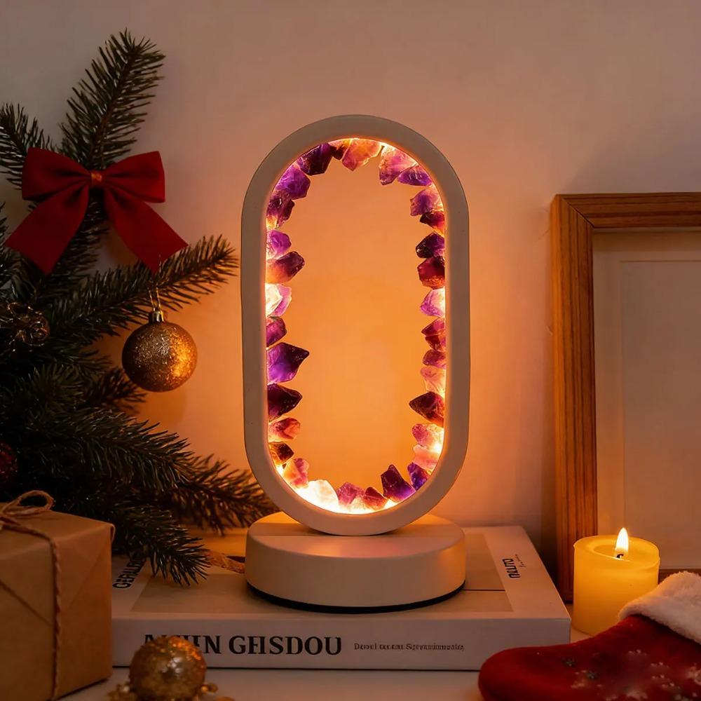 1PC LED Bedside Lamp | Natural Quartz & Amethyst Raw Stone Crystal Lamp | Soothing Night Light for Bedroom & Desk, Christmas Dec