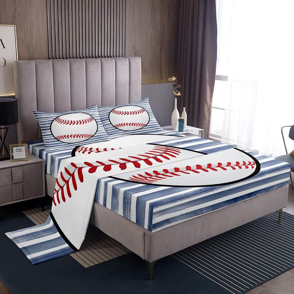 Спорт Бейсбол Узор Простынь Четырехпредметный Постельный Комплект Спальня Комната Общежитие Постельные Принадлежности Декорация
