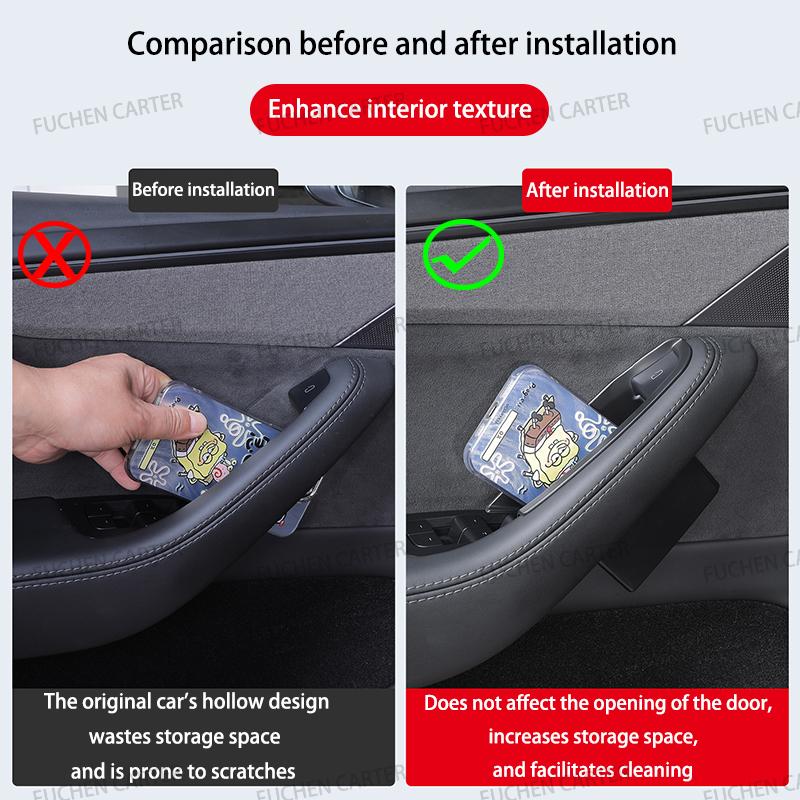 For Tesla Model Y Juniper 2025 Model 3+ Highland Car Door Handle Storage Box Inner Handle All-inclusive Organizer Container Tray