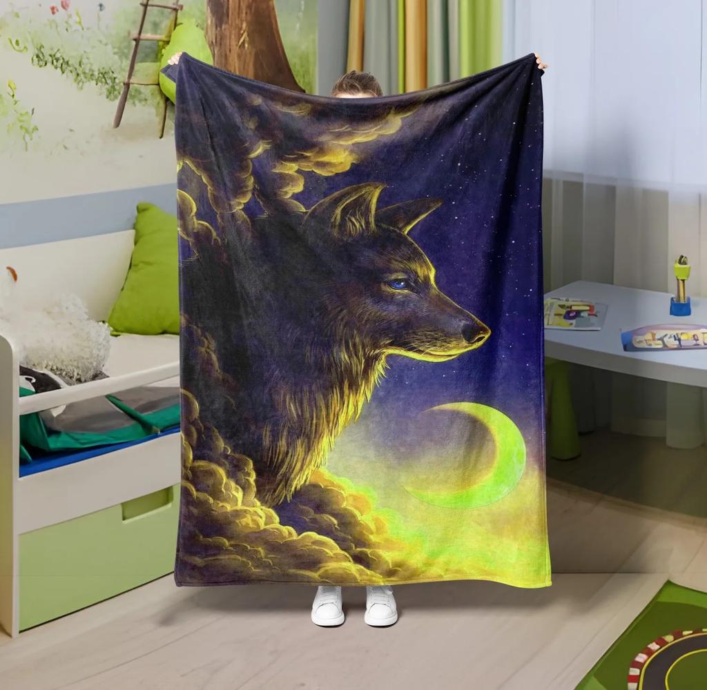 1PC Throw Cute Dinosaur animals theme Flannel Blanket Soft thin Blankets wolfs art for Sofa Bed Car Camp wild animals theme gift