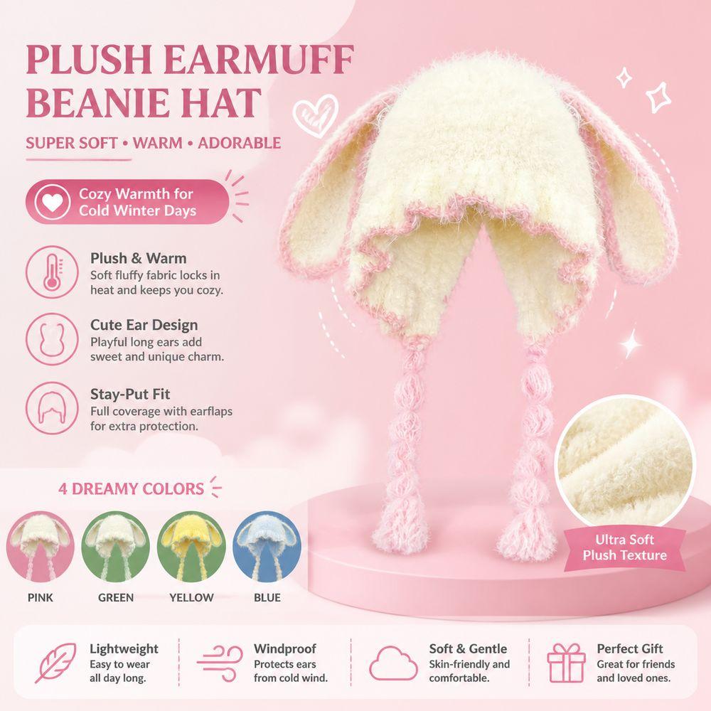 Fuzzy Texture Bunny Ear Hat Soft Plush Plush Winter Hat Durable Earflap Beanie Hat Autumn Wear
