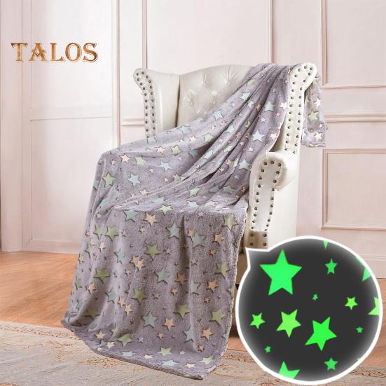 Double Sided Flannel Luminous Blanket Star Moon Dinosaur Graphics Glow-in-the-Dark Blanket Thermal Blanket for Kids Bed Stroller Car or Couch