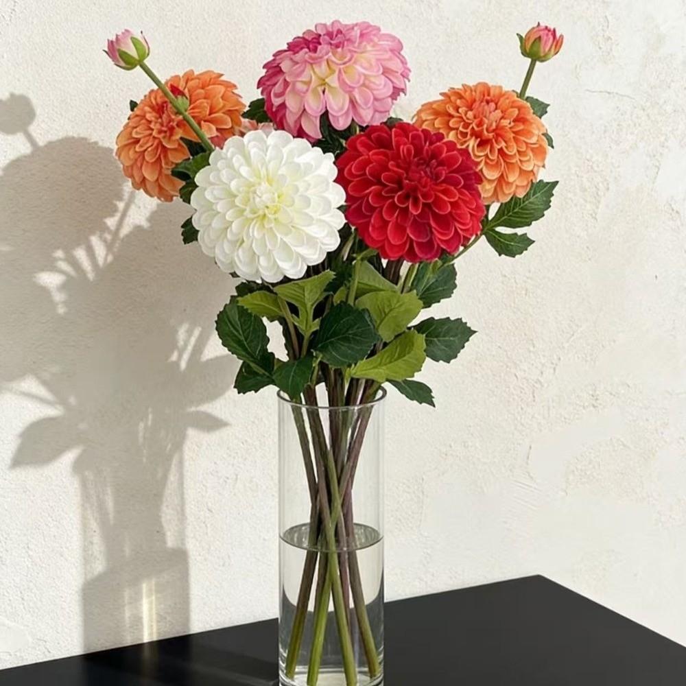 Pink Artificial Dahlia Flowers 2 Heads Artificial Faux Plants Home Decoration