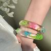 Resin Acrylic Bangle Wide Big Cuff Bangle Temperament Natural Dried Flower Bracelet  Decoration