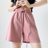 Women Summer Sports Solid Color Drawstring Breathable Elastic High-Waisted Wide-Leg Casual Pocket Shorts Pants
