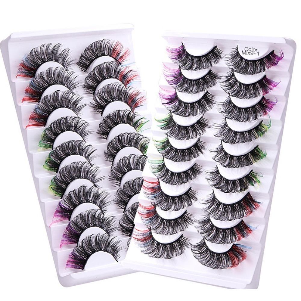 9 Pairs Russian Colored Eyelashes D Curl Long Thick Volume Fake Eye Lash Faux Mink Lashes  Women