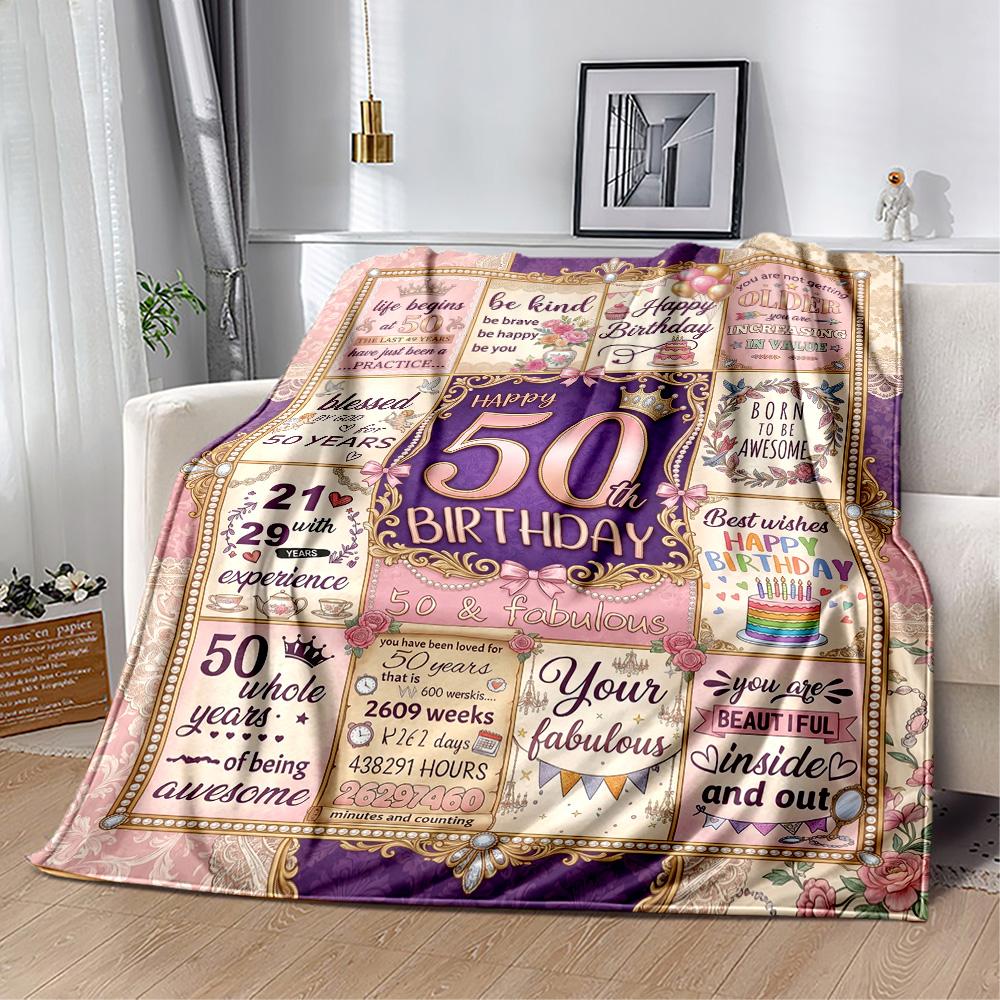 Happy 50th Birthday Celebration Flannel Blanket-Soft and Suitable for Sofas,Beds,Offices,Travel,All Seasons,Great Gift for Holidays and Birthdays.