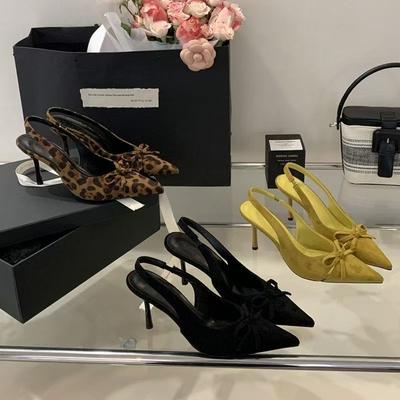 Весна и лето новые французские туфли на высоком каблуке женские тонкие каблуки полые бантики сумка голова сандалии пустые одинарные туфли женские