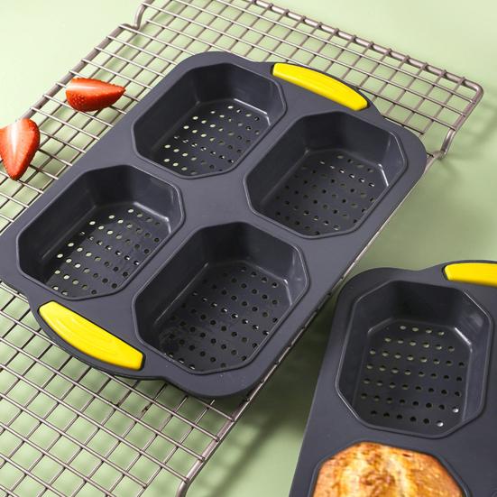 Bread Mold Heat Resistant Non-stick Pastry Mold Silicone Bread Baking Mold with 4 Grids for Home Kitchen