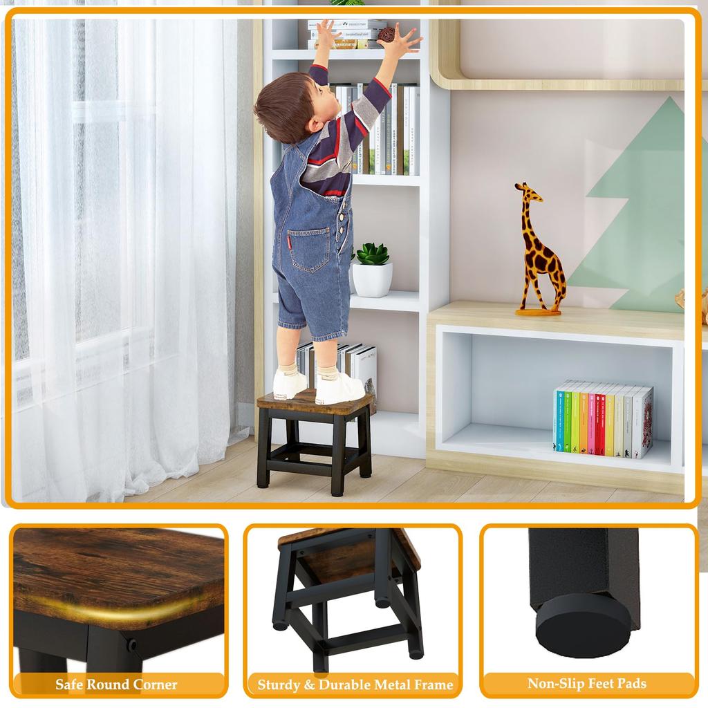 IBUYKE Ступенька, Ступенька, Подставка для ног с нескользящей спинкой, Деревянный стул для детей, Спальня, Ванная комната, Гостиная, Кухня, Коричневый, 25,5 см в глубину,