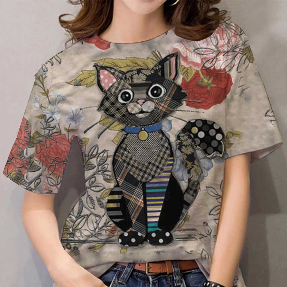 Summer T-Shirt Women 3D Printing Cute Cat Fashion Tee 2022 New Harajuku Animal T Shirt Short Sleeve Oversized Clothing Camiseta