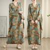 2025 Женское платье больших размеров Весна-лето Базовое длинное платье Винтажное свободное цветочное V-образное с длинным рукавом