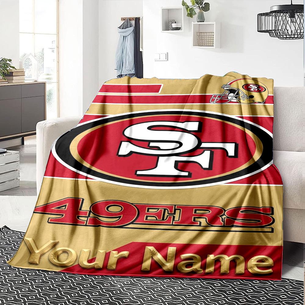 Name Custom SF 49ers Print Flannel Blanket High Quality Warm Comfortable Cover for All Seasons Perfect for Gifts Home Decor