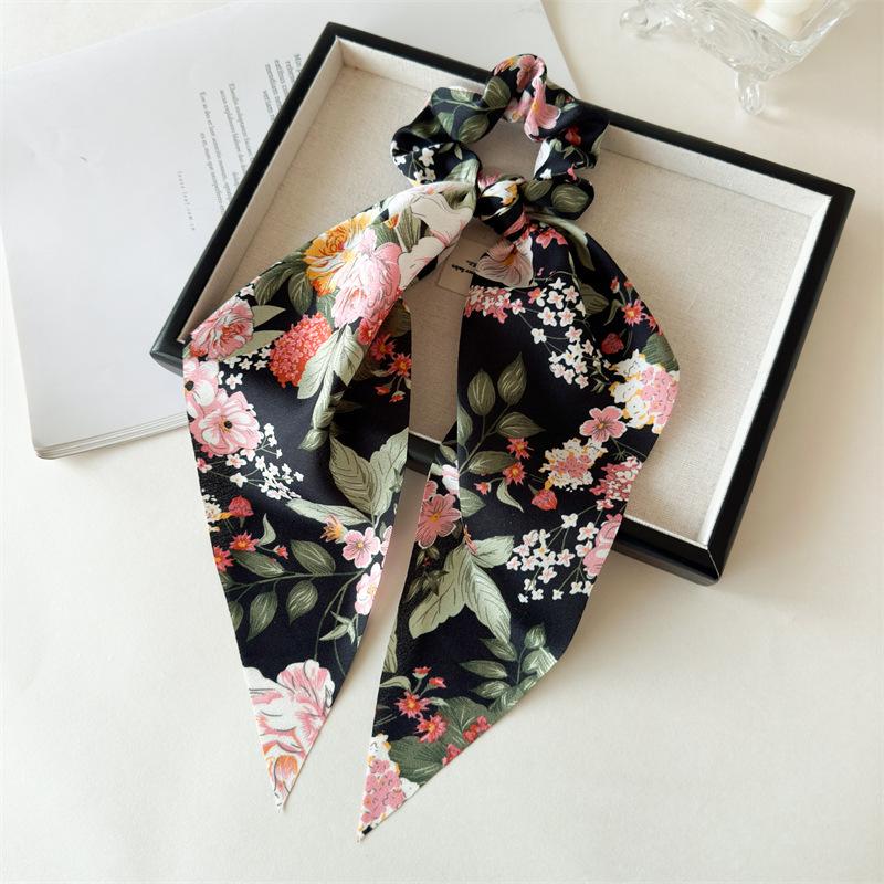 2025 New Flower Bow Hair Ribbons Scrunchies Vintage Satin Ponytail Large Hairbands Rubber Bands Headbands Women Hair Accessories