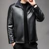 Fur Integrated Leather Jacket Men's Leather Jacket Velvet Thickened Winter Middle-aged Warm Lapel Daddy Soft Leather Jacket