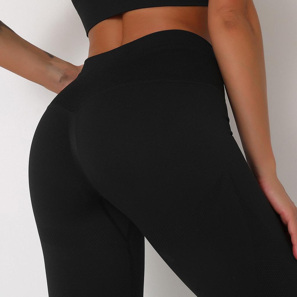Женские бесшовные трикотажные облегающие брюки для йоги с высокой талией и подъемом бедра