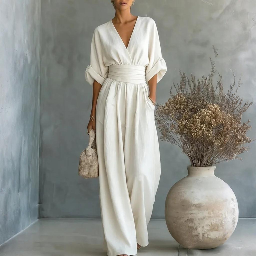 Женский модный комбинезон с V-образным вырезом, подчеркивающий талию