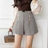 Shorts Women's High Waist Tweed A-line Casual Plaid Wide-leg Pants