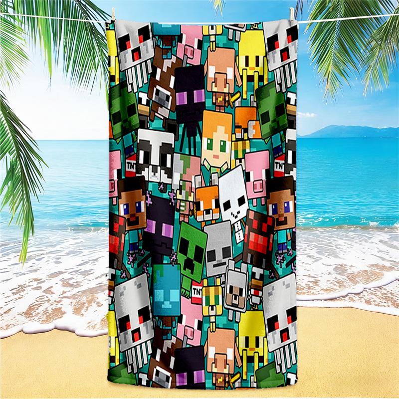1pc Minecraft Pixel Characters Adventure beach towel,quick drying absorbent beach towel Y73049