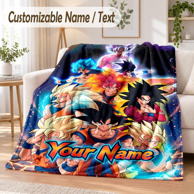Dragon Ball Custom Name Flannel Throw Blanket Soft Warm for Sofa Bed Indoor Home Use