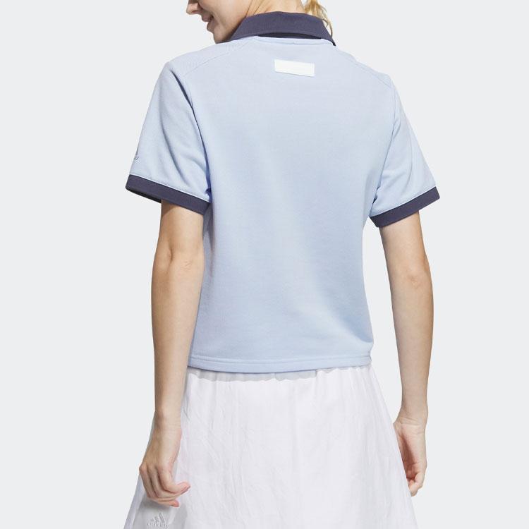 Adidas Рубашка поло с короткими рукавами в рубчик с двумя пуговицами и принтом Verbiage, женские топы, светло-розовый, синий, IP3942