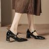 H759-2 Black High Heels Women's Word with Mary Jane Women's Shoes Patent Leather Leather Insoles Shoes Women's Spring New