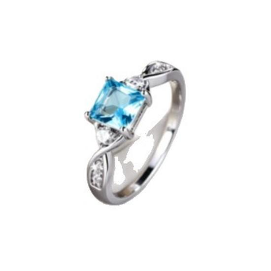French-style delicate twisted band ring with blue cubic zirconia Princess Square Blue Diamond Niche Commuter Jewelry
