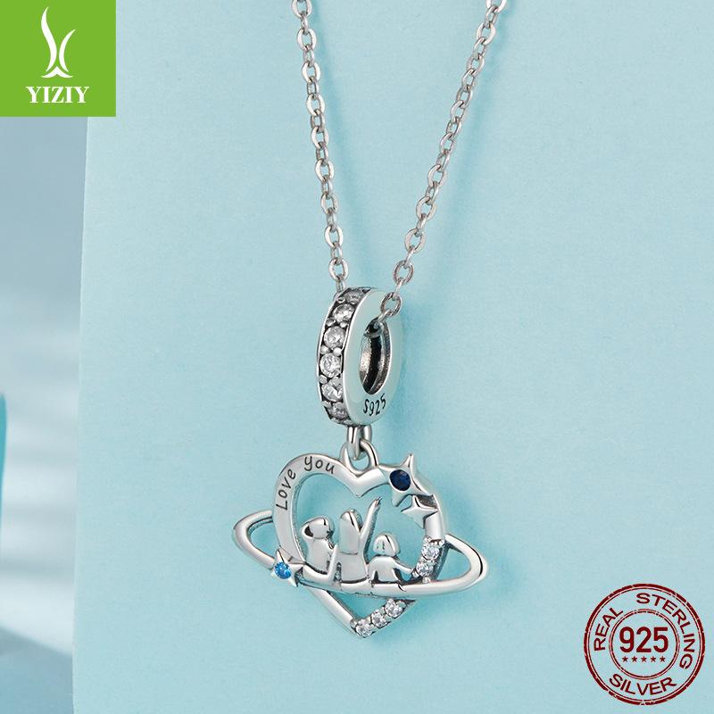 S925 Sterling Silver Love Family Pendant Accessories, Warm And Happy Family Diy Beaded Bracelet