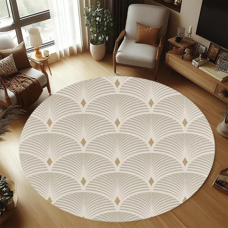 Art Deco Round Carpet Peacock Green Living Room Rug Mat Home Decoration Luxury Gold Geometric Design Soft Non-Slip Floor Mat