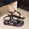 Fashion French Retro Black Toe Sandals for Women's Summer 2025 New Fashion Plus Size Low Heeled Roman Shoes