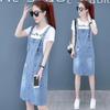 Summer Loose Dress Plus-Size Dress Medium Long Strap Dress Pocket Sleeveless Fashion Denim Dress Plus Size