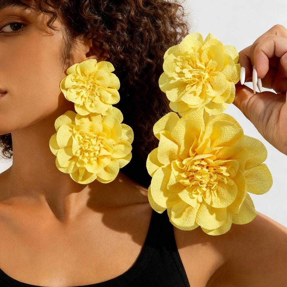 Exaggerated Flower Dangle Earrings Bohemian Satin Earrings Vintage Floral Earrings Casual Wear