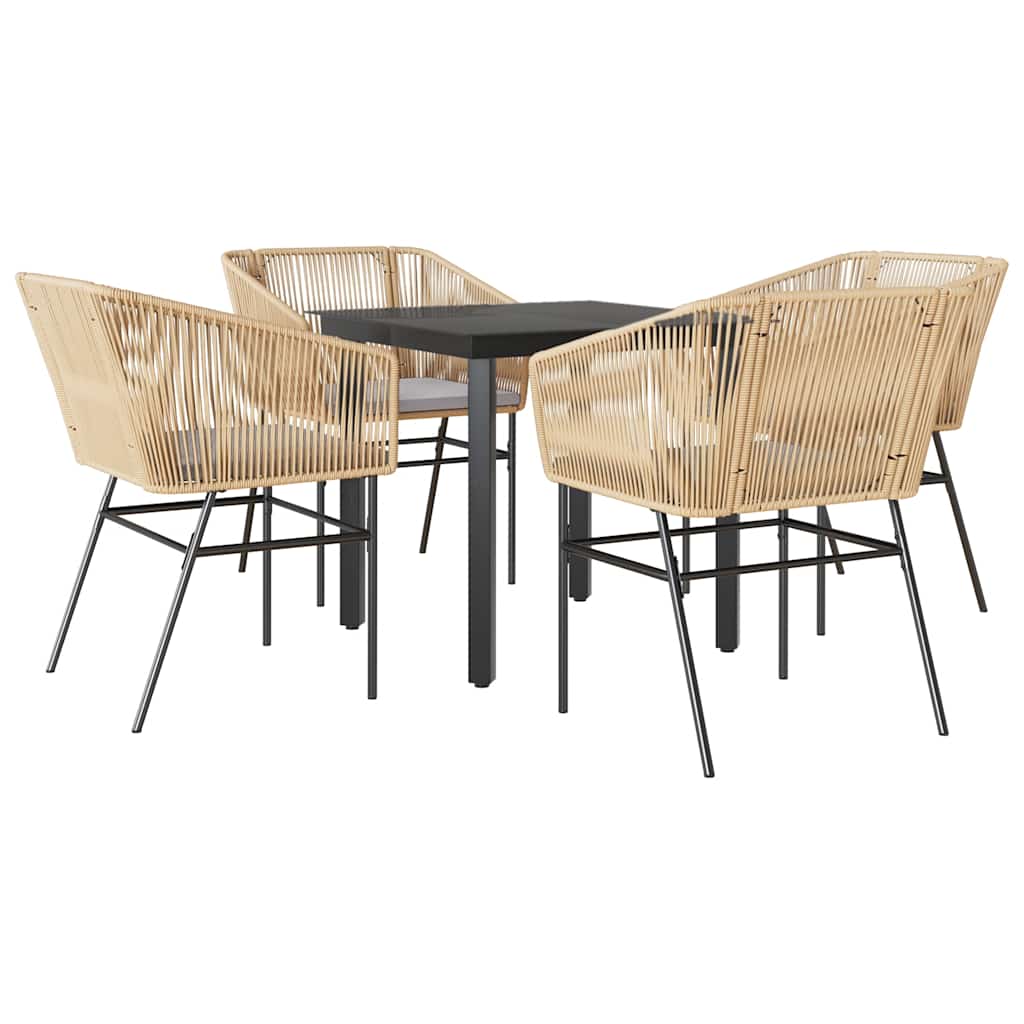 5 Piece Outdoor Dining Set with Cushions Brown Poly Rattan Glass Table
