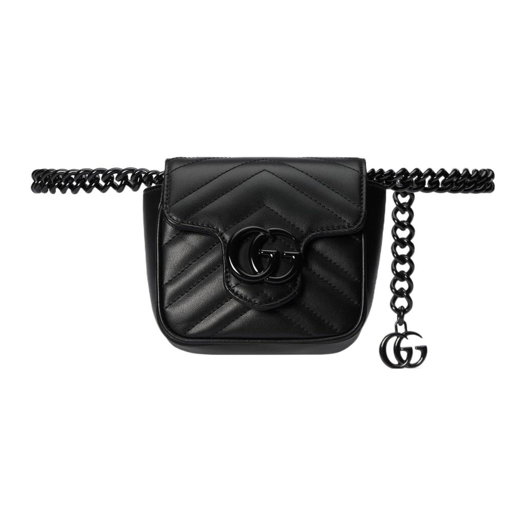 Gucci GG Marmont Series Double G Logo Quilted Leather Waist Bag Women waist bag Black 739599-UM8KV-1000