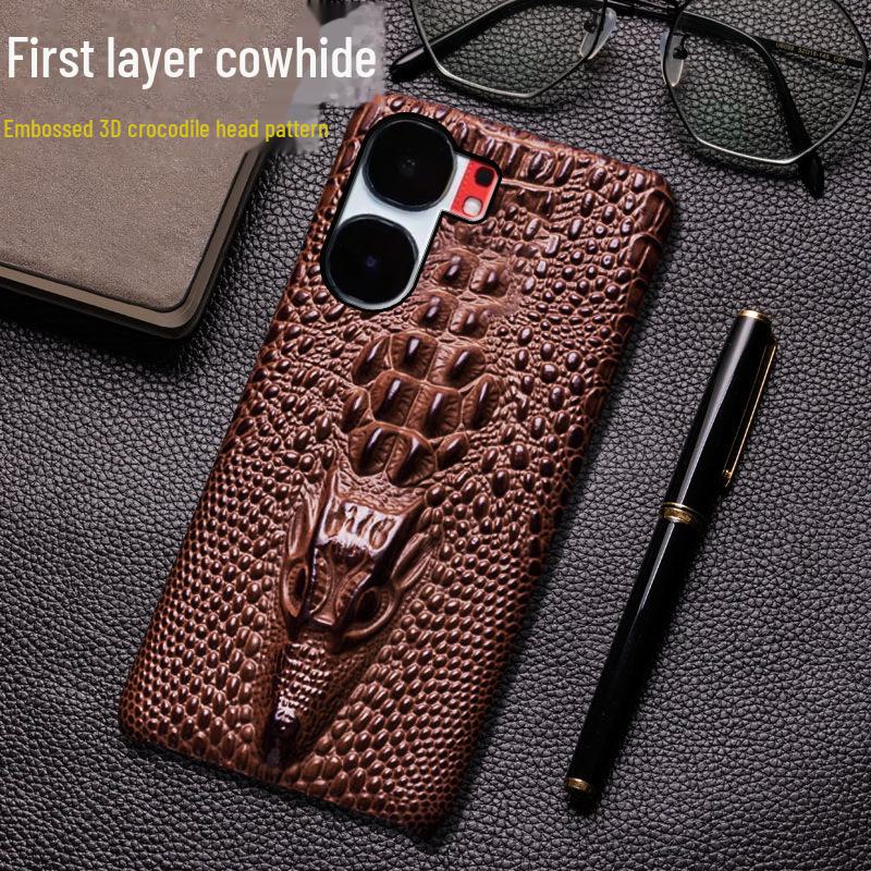 Высококачественный кожаный чехол-накладка из коровьей кожи с узором головы дракона для iQOO Neo9 и Neo9Pro. Идеально для защитных нужд.