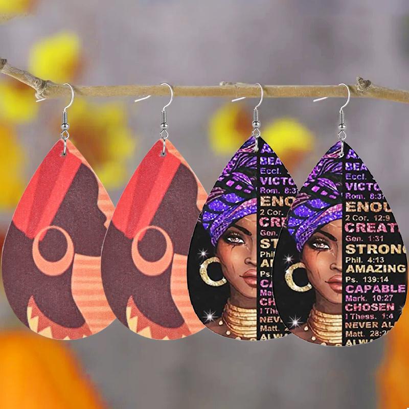 Богема Цыганка с серьгами Принт Серьги-капли из ПУ для женщин Девушек Серьги-подвески с буквой Вечеринка Украшения Новогодние Рождественские подарки