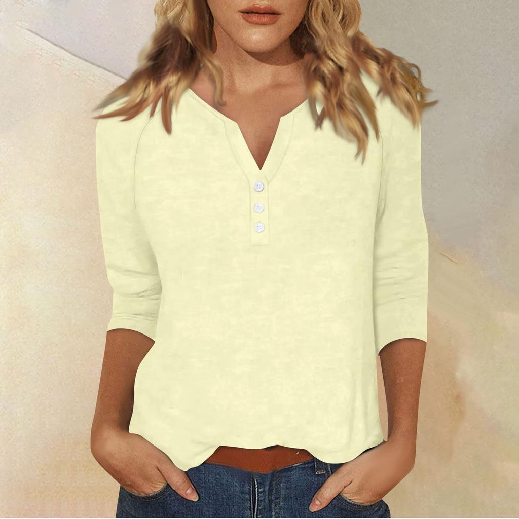 Women's T Shirt Tee Print Button 3/4 Sleeve Daily Weekend Fashion Basic V- Neck Regular Top