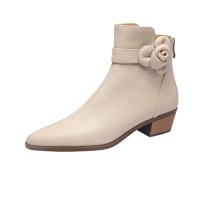 Fashion 2025 Autumn Genuine Leather Women Boots Pointed Toe Chunky Heel Boots for Women Fashion Ankle Boots Winter Boots Zapatos Mujer