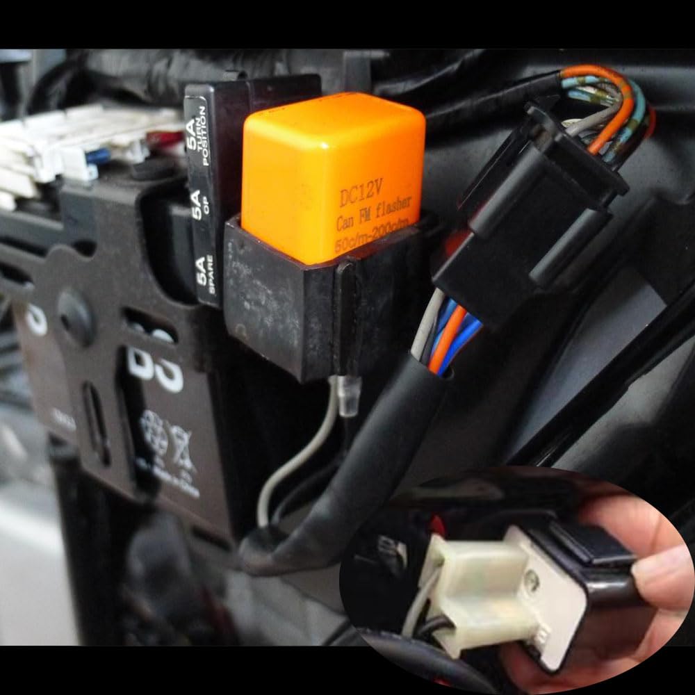 YIXINLYMY Реле указателей поворота мотоцикла, 2 контакта, 12 В, регулировка скорости мигания (Реле и жгут проводов), 1 комплект, оранжевый