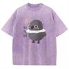 Cute Casual Style Cartoon Black Chick Print Ladies T-Shirt Loose Wash Cotton Short Sleeve Fashion Design Top