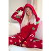 Женский флисовый плюшевый комбинезон-пижама красного цвета с малиновым узором