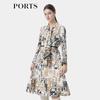 PORTS Women's Autumn/Winter Printed Tie-Neck Dress