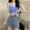 Женский контрастный жилет Love Button Camisole Vest - летний трикотажный укороченный топ 2024 года