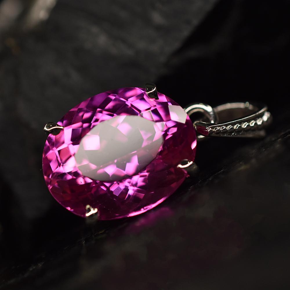 Natural Pink Sapphire 30 Ct Oval 925 Sterling Silver Pendant For Gift