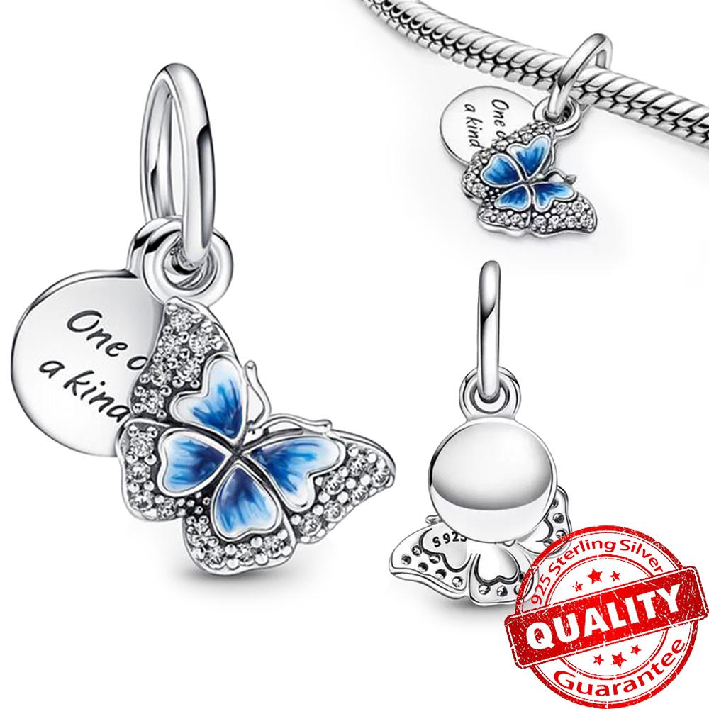 Медные бусины-морские звезды и подвеска-шарм в виде бабочки и стрекозы, подходят для браслета-змейки, бутикового ожерелья, синяя подвеска, подарок