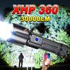 30000LM XHP360 Most Powerful Flashlight 5000mAh Battery USB Rechargeable High Power LED Flashlights Tactical Torch Portable Hand Lamp