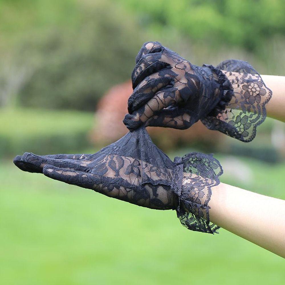 Thin Lace Flower Gloves Transparent Mesh Hollow Gloves Elegant Summer Mittens  Wedding